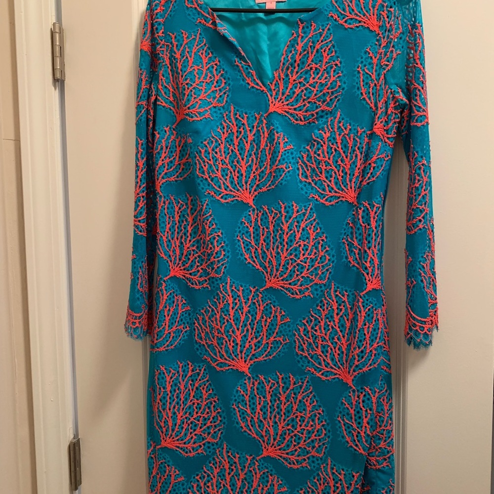 Lilly Pulitzer blue coral reef embroidered dress
